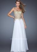 Picture of: Strapless Long Prom Dress with Sheer Lace Corset Bodice in White, Style: 19593, Detail Picture 4