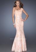 Picture of: One Shoulder Mermaid Prom Dress with Lace Overlay in Orange, Style: 19604, Detail Picture 1