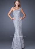 Picture of: One Shoulder Mermaid Prom Dress with Lace Overlay in Silver, Style: 19604, Detail Picture 2
