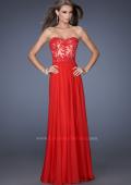 Picture of: Strapless Long Fitted Chiffon Gown with Lace Overlay Bodice in Red, Style: 19605, Main Picture