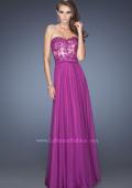 Picture of: Strapless Long Fitted Chiffon Gown with Lace Overlay Bodice in Purple, Style: 19605, Detail Picture 1