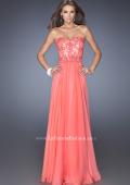Picture of: Strapless Long Fitted Chiffon Gown with Lace Overlay Bodice in Orange, Style: 19605, Detail Picture 3