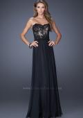 Picture of: Strapless Long Fitted Chiffon Gown with Lace Overlay Bodice in Black, Style: 19605, Detail Picture 4