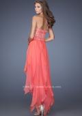 Picture of: Strapless High Low Prom Dress with Lace Overlay Bodice in Orange, Style: 19607, Back Picture