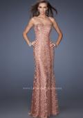 Picture of: Long Strapless Sequin Gown with Sheer Lace Overlay in Brown, Style: 19612, Main Picture