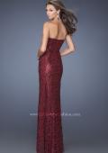 Picture of: Long Strapless Sequin Gown with Sheer Lace Overlay in Red, Style: 19612, Back Picture