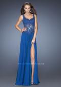 Picture of: Long Prom Gown with Sheer Beaded Lace Bodice in Blue, Style: 19615, Main Picture