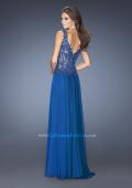 Picture of: Long Prom Gown with Sheer Beaded Lace Bodice in Blue, Style: 19615, Back Picture