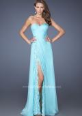 Picture of: Strapless Long Chiffon Prom Dress with Lace Trim Details in Blue, Style: 19630, Main Picture