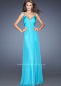 Picture of: Long Chiffon Prom Gown with Empire Waist and Ruched Bodice in Blue, Style: 19647, Main Picture