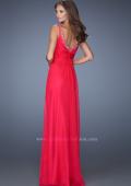 Picture of: Long Chiffon Prom Gown with Empire Waist and Ruched Bodice in Pink, Style: 19647, Back Picture