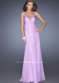Picture of: Long Chiffon Prom Gown with Empire Waist and Ruched Bodice in Purple, Style: 19647, Detail Picture 1