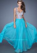 Picture of: Long Chiffon Prom Gown with Beaded Bodice and Cut Outs in Blue, Style: 19658, Main Picture