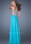 Picture of: Long Chiffon Prom Gown with Beaded Bodice and Cut Outs in Blue, Style: 19658, Back Picture