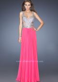 Picture of: Long Chiffon Prom Gown with Beaded Bodice and Cut Outs in Pink, Style: 19658, Detail Picture 1