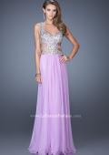 Picture of: Long Chiffon Prom Gown with Beaded Bodice and Cut Outs in Purple, Style: 19658, Detail Picture 2