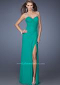 Picture of: Long Prom Dress with Ruching and Bedazzled Illusion Straps in Green, Style: 19660, Main Picture
