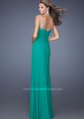 Picture of: Long Prom Dress with Ruching and Bedazzled Illusion Straps in Green, Style: 19660, Back Picture
