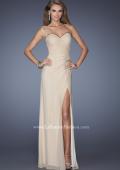 Picture of: Long Prom Dress with Ruching and Bedazzled Illusion Straps in Nude, Style: 19660, Detail Picture 2