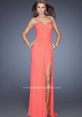 Picture of: Long Prom Dress with Ruching and Bedazzled Illusion Straps in Orange, Style: 19660, Detail Picture 3