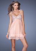 Picture of: Short Chiffon Prom Dress with Beaded Bodice and Straps in Orange, Style: 19666, Main Picture