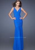 Picture of: Fitted Ruched Mermaid Prom Dress with Sheer Jeweled Back in Blue, Style: 19678, Main Picture