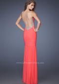 Picture of: Fitted Ruched Mermaid Prom Dress with Sheer Jeweled Back in Orange, Style: 19678, Back Picture