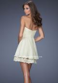 Picture of: Short Chiffon Prom Dress with Bedazzled Lace Underlay in Nude, Style: 19687, Back Picture