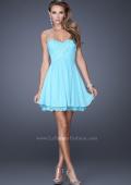 Picture of: Short Chiffon Prom Dress with Bedazzled Lace Underlay in Blue, Style: 19687, Detail Picture 2