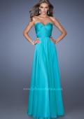 Picture of: Long Strapless Chiffon Prom Dress with a Gathered Bodice in Blue, Style: 19691, Detail Picture 1