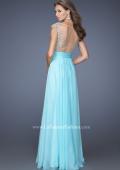 Picture of: Long Chiffon Prom Dress with Bedazzled Sheer Bodice in Blue, Style: 19694, Back Picture