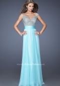Picture of: Long Chiffon Prom Dress with Bedazzled Sheer Bodice in Blue, Style: 19694, Detail Picture 3