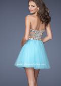 Picture of: Short Prom Dress with a Bedazzled Bodice and Tulle Skirt in Blue, Style: 19701, Back Picture