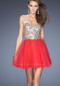 Picture of: Short Prom Dress with a Bedazzled Bodice and Tulle Skirt in Red, Style: 19701, Detail Picture 1