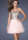 Picture of: Short Prom Dress with a Bedazzled Bodice and Tulle Skirt in Pink, Style: 19701, Detail Picture 2