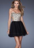 Picture of: Short Prom Dress with a Bedazzled Bodice and Tulle Skirt in Black, Style: 19701, Detail Picture 3