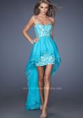 Picture of: High Low Fitted Prom Dress with Lace Applique in Blue, Style: 19707, Main Picture