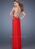 Picture of: Long Jersey Prom Gown with Flattering Ruched Bodice in Red, Style: 19710, Back Picture