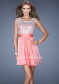 Picture of: Short Prom Dress with Chiffon Skirt and Sequin Bodice in Orange, Style: 19714, Main Picture