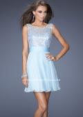 Picture of: Short Prom Dress with Chiffon Skirt and Sequin Bodice in Blue, Style: 19714, Detail Picture 1