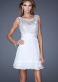 Picture of: Short Prom Dress with Chiffon Skirt and Sequin Bodice in White, Style: 19714, Detail Picture 2