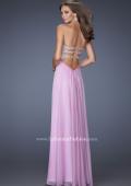 Picture of: Long Chiffon Prom Dress with Ruched Bodice and Jeweled Lace in Purple, Style: 19724, Back Picture