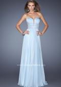 Picture of: Long Chiffon Prom Dress with Ruched Bodice and Jeweled Lace in Blue, Style: 19724, Detail Picture 2