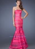 Picture of: Fitted Strapless Prom Dress with Satin Striped Overlay in Pink, Style: 19728, Detail Picture 1