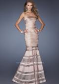 Picture of: Fitted Strapless Prom Dress with Satin Striped Overlay in Nude, Style: 19728, Detail Picture 2