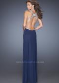 Picture of: Long Jersey Prom Dress with Ruched Bodice and Beading in Blue, Style: 19729, Back Picture