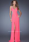 Picture of: Long Jersey Prom Dress with Ruched Bodice and Beading in Pink, Style: 19729, Detail Picture 1