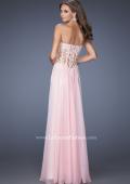 Picture of: Strapless Chiffon Prom Gown with Sheer Corset Lace Bodice in Pink, Style: 19730, Back Picture