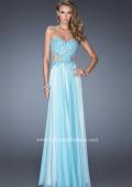 Picture of: Strapless Chiffon Prom Gown with Sheer Corset Lace Bodice in Blue, Style: 19730, Detail Picture 1