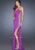 Picture of: Long Fitted Jersey Strapless Gown with a Sheer Side Detail in Purple, Style: 19737, Main Picture